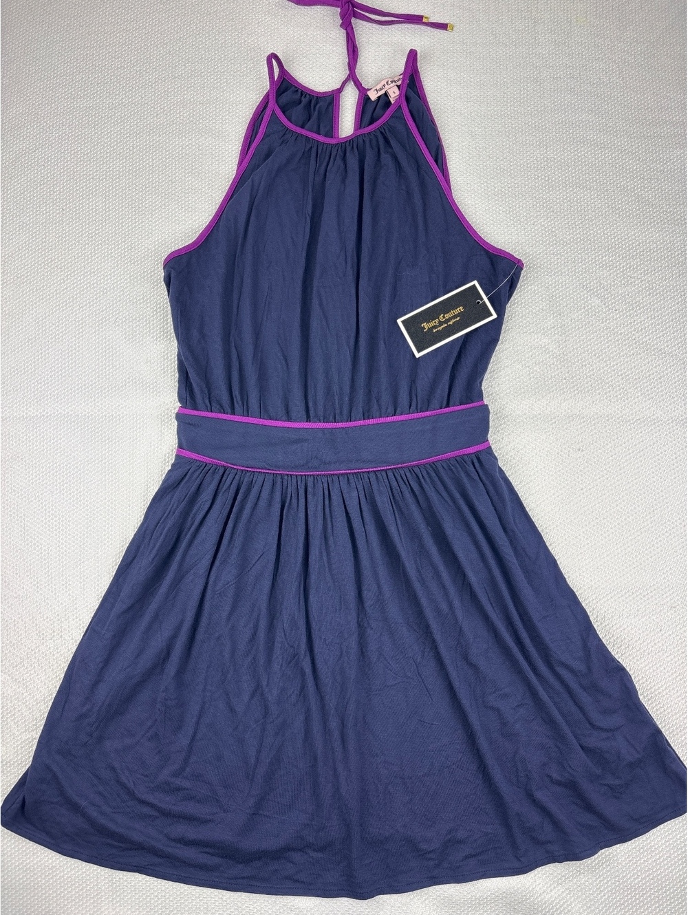 NWT Juicy Couture Peck Halter Neck Dress Small Navy and Purple A-Line Mini